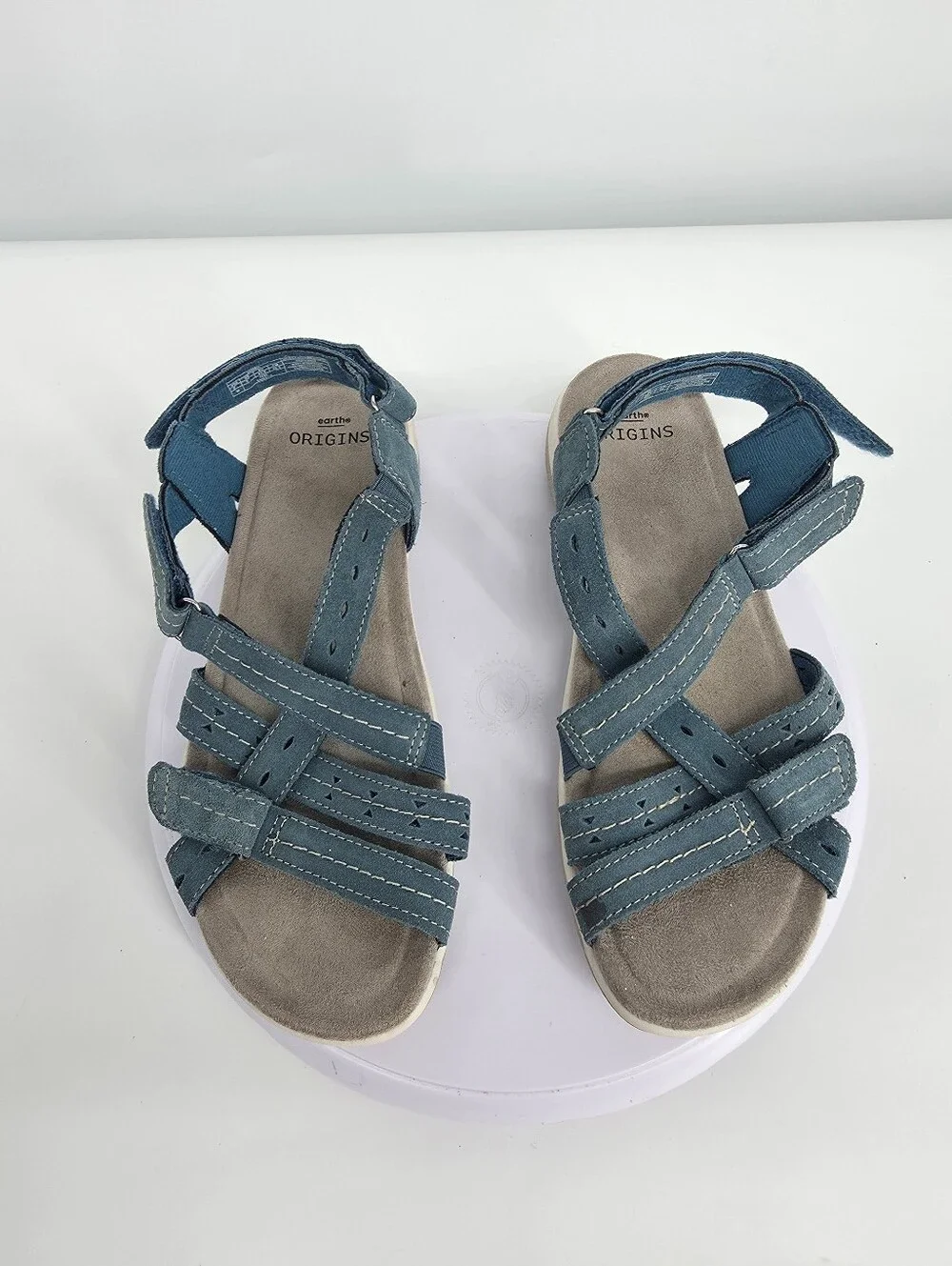 Earth Origins Sammie Teal Suede Strappy Comfort Sandals Women's 9 W Wide Shoes